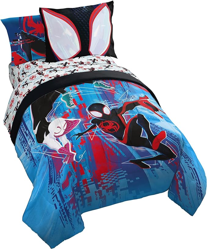 Marvel Spiderman Full Size Comforter Set 7 Piece Kids Bedding, Multi | Bed in a Bag, Comforter Sheets Shams Pillowcases, Official Brand, Soft Microfiber, Machine Washable, Boys Gift