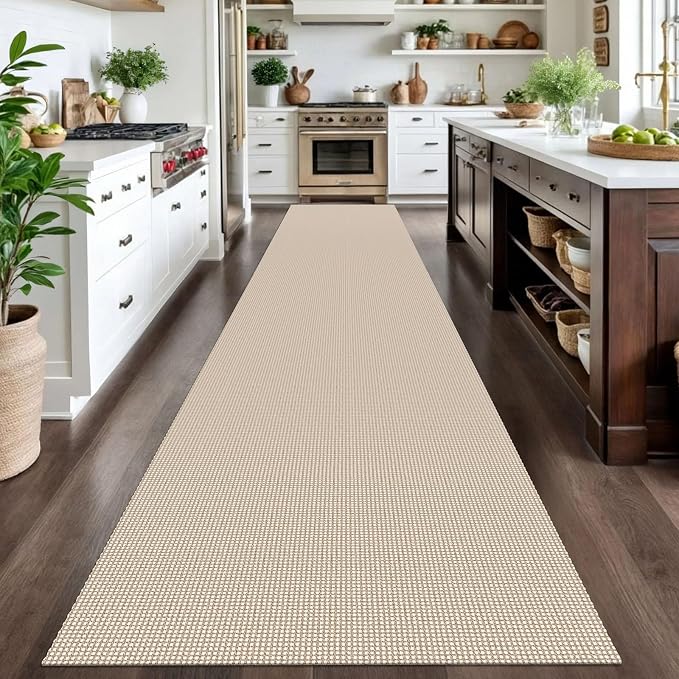 IOHOUZE Washable Exrea Long Hallway Runner Rug 3x16 Non Slip Rubber Backed Kitchen Runner Entryway Runner Indoor, Woven Rugs Floor Carpet for Kitchen Hall Entryway, Cream/Beige