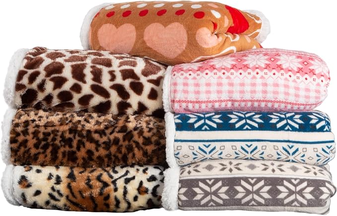 Sherpa Fleece Throw Blanket - 50x60-Inch Machine-Washable Reversible Throw - Fluffy Blankets for Couch, Chair, or Bed by Lavish Home (Leopard)