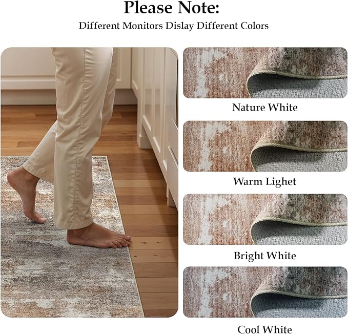 3x4 Washable Entryway Area Rug: Modern Abstract Small Runner Rug for Hallway Soft Non Slip Door Mat with Rubber Backing Low Pile Thin Floor Carpet for Kitchen Bathroom Bedroom Indoor 3x4 Brown/Brick