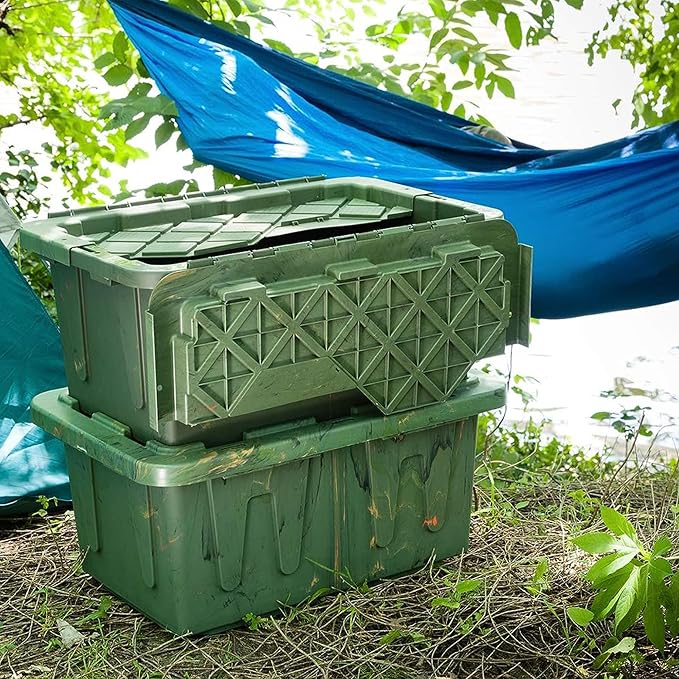 HOMZ 15 Gallon Storage Tough Tote, Camo Green, 2 Pack