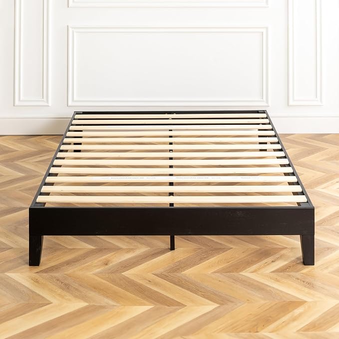 Mellow Naturalista Grand 12 Inch Solid Wood Platform Bed with Wooden Slats, Easy Assembly, Full, Black