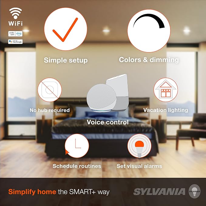 Sylvania WiFi LED Smart Light Bulb, 65W Equivalent Dimmable Soft White BR30, Works with Alexa and Google Home Only - 4 Pack (75689)