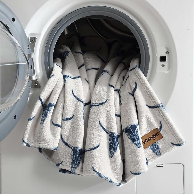 Wrangler - Blanket, Super Soft Plush Bedding, Yellowstone Inspired Throw Blanket for Couch or Bed (Plains Creek Blue, 50" x 70")