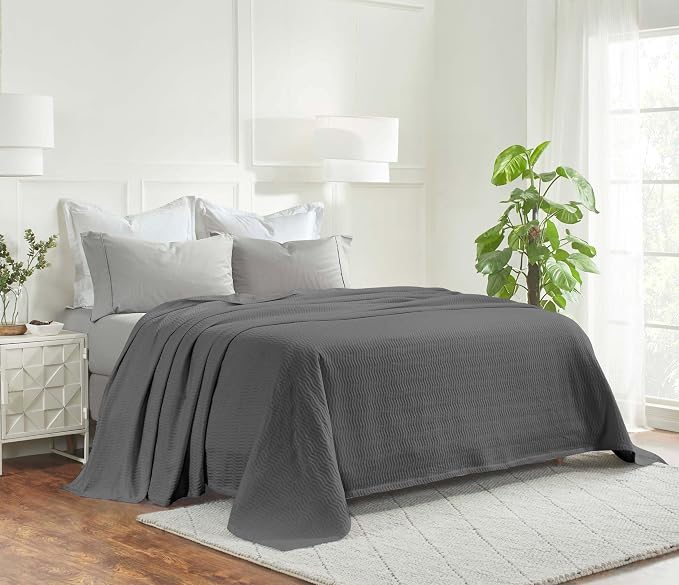 Superior JENA Cotton Blanket, for Picnic, Beach, Traveling or Camping, Bedroom Decor, Essentials, Cover for Bed, Couch, Lounging, Textured Jacquard, Modern Chevron Woven Blanket, King, Charcoal