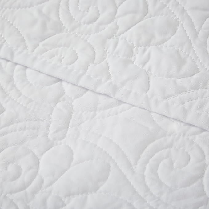 Madison Park Damask Quilting Design Throw Blanket, 60"x70" | Summer, Reversible, Oversized Throw for Living Room Couch, Sofa, Bed, Soft Pre-washed Microfiber, Cotton Filled Spread, White