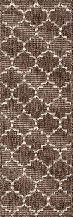 Unique Loom Outdoor Trellis Collection Area Rug (2' x 6' 1" Runner, Brown/ Ivory)