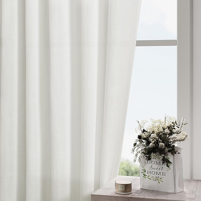 Nanspring Ivory Linen Curtains 84 Inch Length 2 Panels Set for Living Room Back Tab Light Filtering Semi Sheer Curtain for Bedroom Farmhouse Drapes, 40x84 Inch, 2 Panels