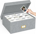Decorative Photo Storage Box, Linen Photo Box Holds 1700 4x6 Pictures Grey | Photo Storage Containers with 8 Dividers, Memory Keepsake Organizer for Photos, Scrapbook Supplies, Cards, Stamps,Archive Box