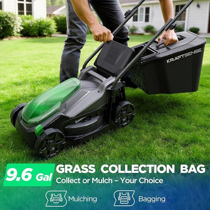 14" Cordless Lawn Mower, 20V Lightweight Push Mower with 8.0Ah Battery, Ultra-Quiet Motor for Small Yards, Lawn Care, Backyard Maintenance