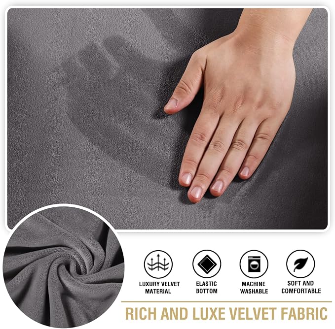 H.VERSAILTEX Stretch Velvet T Cushion Chair Covers for Living Room Armchair Sofa Cover Couch Cover Slipcover T Cushion Seat Cover Stay with Elastic Bands(Armchair,Grey)