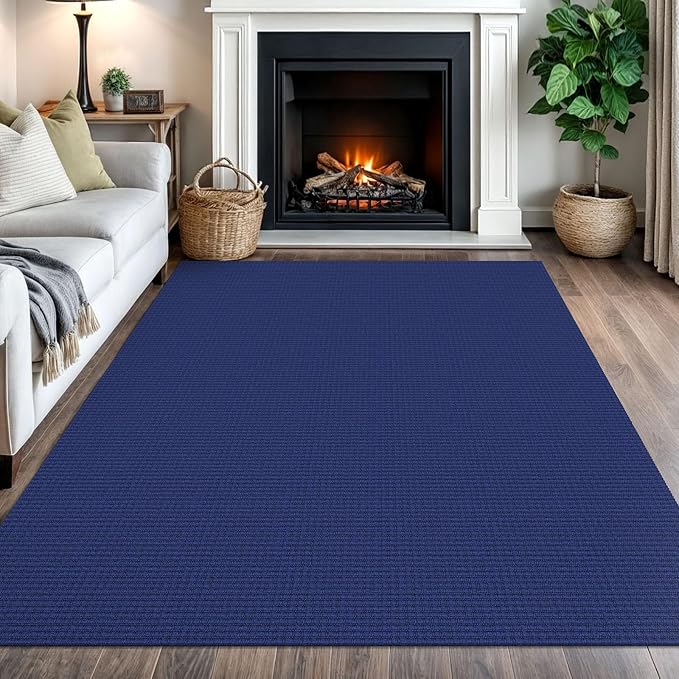 IOHOUZE Washable Area Rug 5x7 Non Slip Rugs for Living Room, Dining Room Rugs Bedroom Rug, Woven Braided Indoor Floor Carpet for Living Room Nursery Office, Royal Blue/Navy