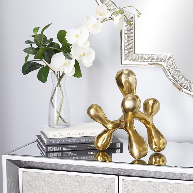 CosmoLiving by Cosmopolitan Aluminum Metal Abstract Decorative Sculpture Home Decor Statue, Accent Figurine 11" x 11" x 12", Gold