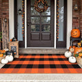 Uphome Bufflo Plaid Outdoor Rug 2'x4.3', Fall Decor Checkered Front Door Mat, Indoor Outdoor Farmhouse Porch Rug for Layered Door Mats, Washable Halloween Black/Orange Runner for Patio Entryway