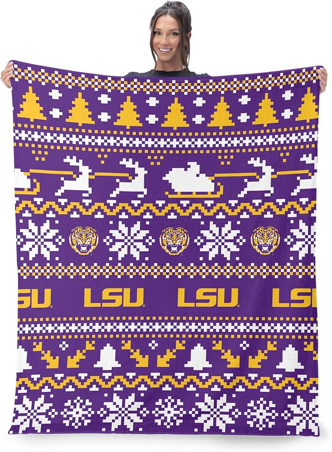 NORTHWEST NCAA Louisiana State University Tigers, Xmas Time, Silk Touch Throw Blanket, 50 x 60 Inches