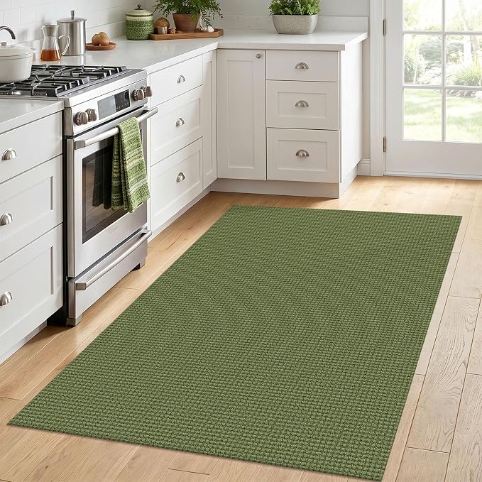 IOHOUZE Washable Area Rug 4x6 Non Slip Rubber Backed Woven Rugs for Entryway Indoor Bedroom Rugs Kitchen Rug Floor Throw Carpet for Entrance Front Door Living Room, Olive Green/Earthy Green