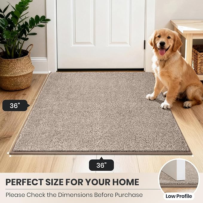 PURRUGS Dirt Trapping Door Mat 36" x 36", Non-Slip Machine Washable Entryway Rug, Dog Doormat, Indoor Front Door Mat, Super Absorbent Entry Rug for Muddy Shoes & Paws, Taupe