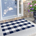 KILOCOCO Buffalo Plaid Checkered Rug 27.5x43 in Blue White Front Door Rug | Cotton Woven Outdoor Rug, Machine Washable Front Door Mat, Indoor Entryway Rug, Low Pile Welcome Mats for Farmhouse