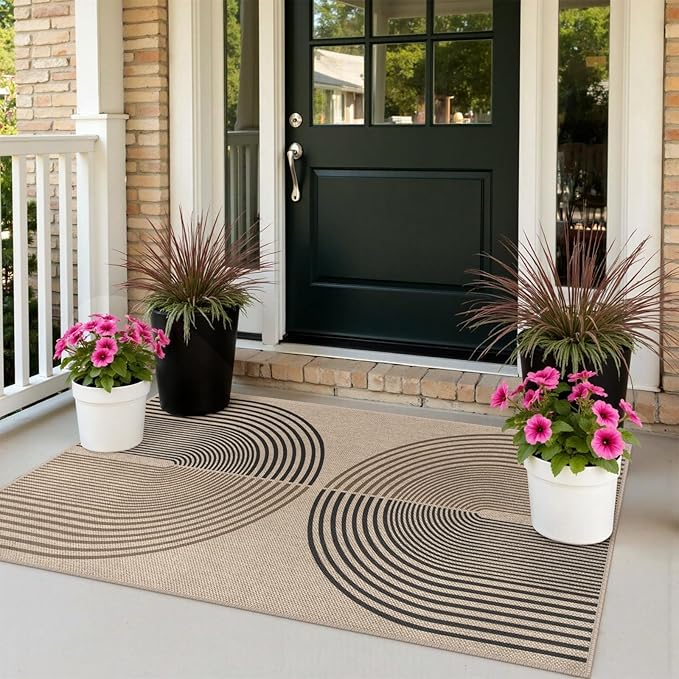 Rugalia Easy Jute Small Outdoor Patio Rug, 3x5 Boho Rainbow Entryway Rug Washable Non-Slip Modern Kitchen Rugs, Neutral Farmhouse Abstract Throw Carpet for Outdoor Living Room Porch Backyard
