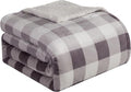Elegant Comfort Ultra Soft Reversible Buffalo Plaid Flannel Sherpa Blanket - Cozy Silky Checkered Fleece Throw for Couch, Bed - Plush Fuzzy Warm Winter Blanket for Gift, Twin, Gray