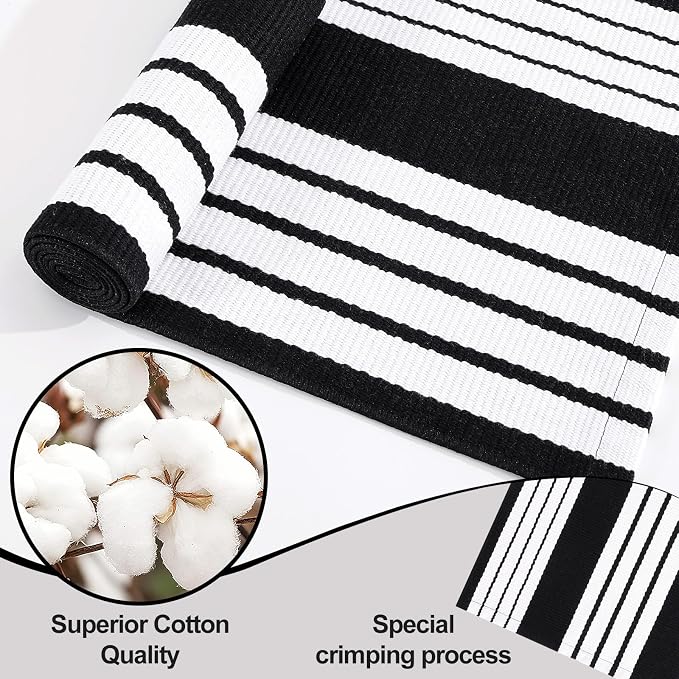 OLANLY Black and White Classic Striped Rug 4' x 6' | Washable Cotton Indoor Outdoor Doormat for Front Door, Entryway, Kitchen, Porch, Patio Decor