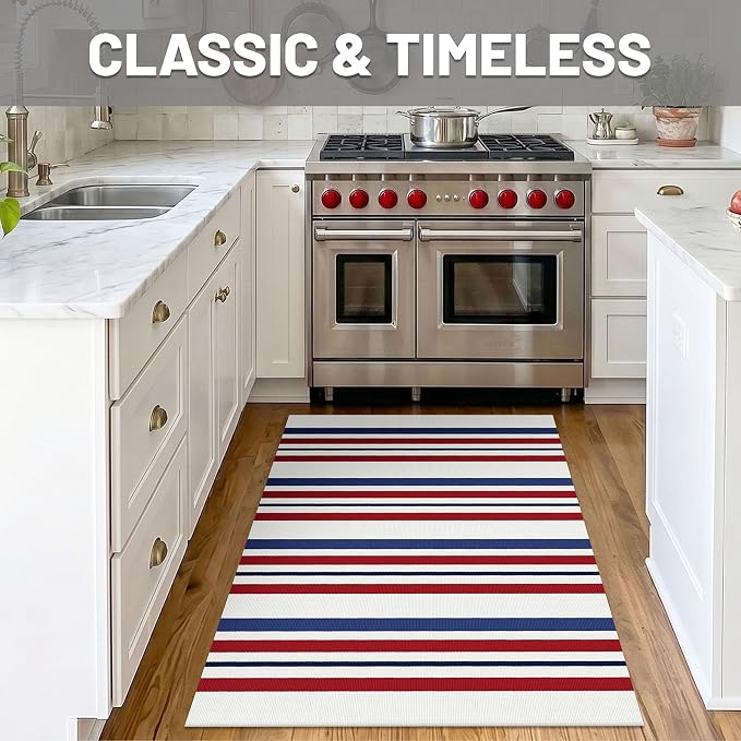 IOHOUZE 3'x5' Red White Blue Front Door Rug, USA 250th Anniversary Patriotic Doormat, Washable Front Porch Welcome Mat for Memorial Day, 4th of July, and Independence Day Entrance Outdoors Decor