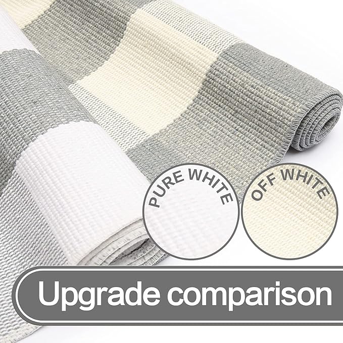 SEEKSEE Buffalo Plaid Outdoor Rug 3' x 5' Gray and White Front Door Mat, Layering Rug for Porch, Washable Doormat, Front Porch Rug for Outdoor Entrance Entryway Patio Porch Decor