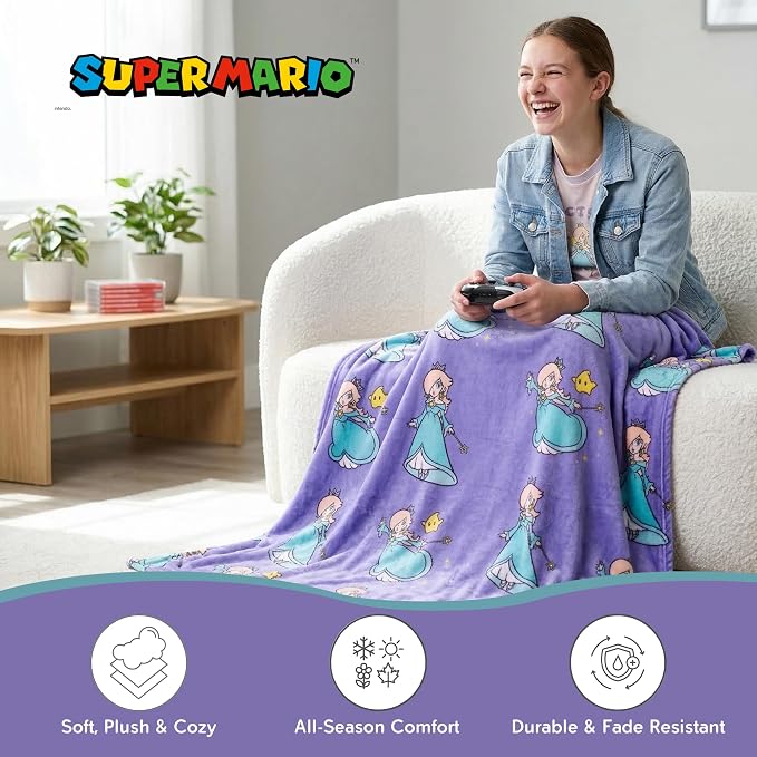 Super Mario Rosalina Gaming Kids Bedding Super Soft Plush Throw Blanket, 46 in x 60 in, (Officially Licensed Product)