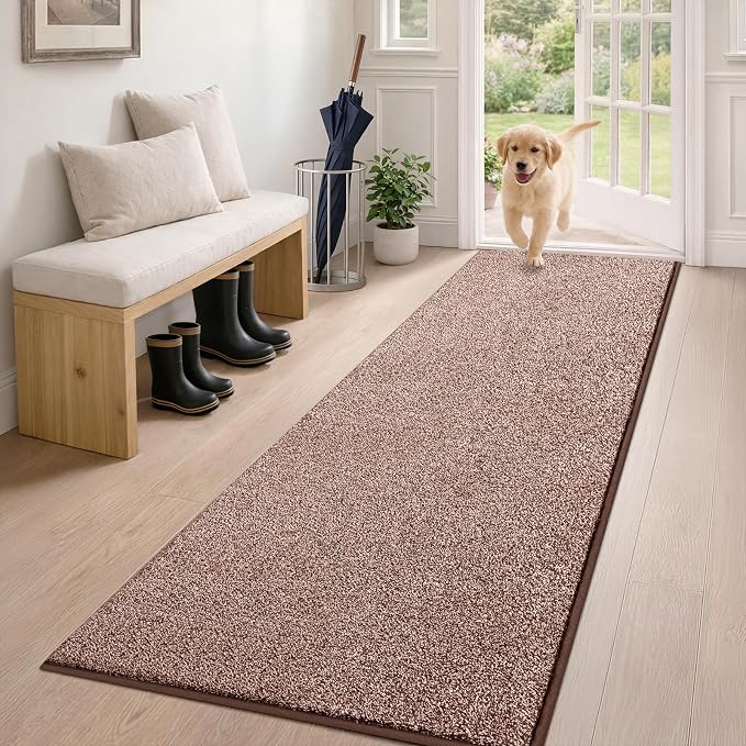 PURRUGS Dirt Trapping Door Mat 24" x 59", Non-Slip Machine Washable Entryway Rug, Dog Doormat, Indoor Front Door Mat, Super Absorbent Entry Rug for Muddy Shoes & Paws, Brown-Light Cream