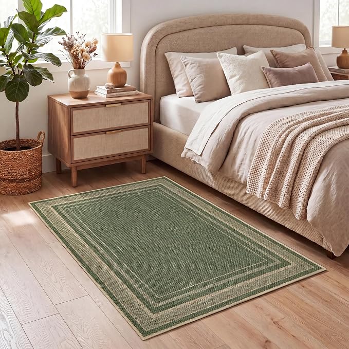 GarveeHome 2x3 Small Easy Jute Area Rugs Washable Green Neutral Door Mat | Indoor Non Slip Living Room Throw Carpet xModern Solid Bedroom Rugs Stain Resistant for Entryway Nursery Kitchen Dorm, Green