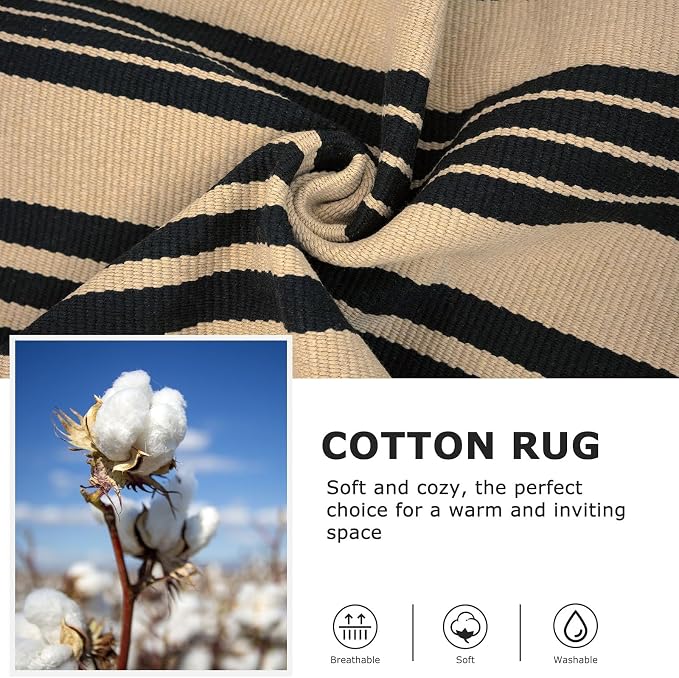 IOHOUZE Striped Area Rug 2'x4.3' Tan and Black Front Door Rugs Small Washable Area Rug for Front Porch, Spring Summer Welcome Door Mats Outdoor Indoor, Doormat for Entryway Porch Entrance