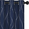Deconovo Short Kitchen Curtains, Navy Blue Blakcout Curtain 38 x 36 Inch, Thermal Insulated Soundproof Drapes with Silver Wave Dots Prit, Grommet Top, Machine Washable for Nursery Bedroom Living Room