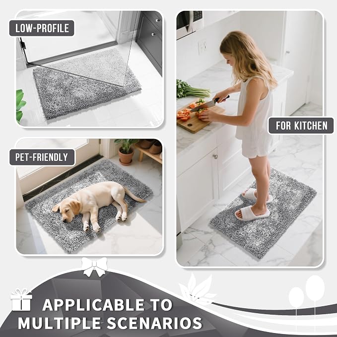 Yimobra Large Bathroom Rug Non Slip 36x24 Inch, Extra Thick Soft Absorbent Chenille Bath Mat, Machine Washable Bath Rugs for Bathroom Floor, Tub and Shower, Home Decor Accessories, Light Grey