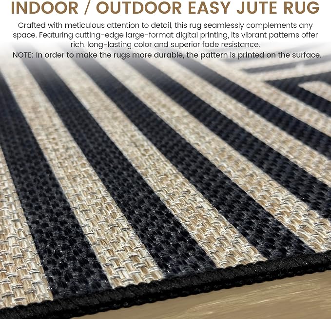 Washable Modern Easy Jute Runner Rug 2x6, Neutral Abstract Boho Geometric Outdoor Indoor Patio Area Rug, Woven Non Slip Thin Long Runner Carpet Mat for Hallway Kitchen Entryway Porch Farmhouse