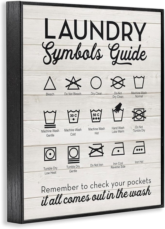 Rustic Laundry Symbols Guide, 24 x 30 Inch Framed Giclée Print | Stupell Industries · By Lettered and Lined · Ready to hang · Farmhouse charm for laundry room decor · Made in USA