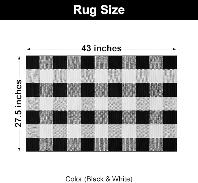 Buffalo Plaid Outdoor Rug 27.5x43 Inches Black and White Checkered Rug Washable Front Porch Layered Door Mats Indoor Outdoor Carpet for Entryway Patio Farmhouse Decor