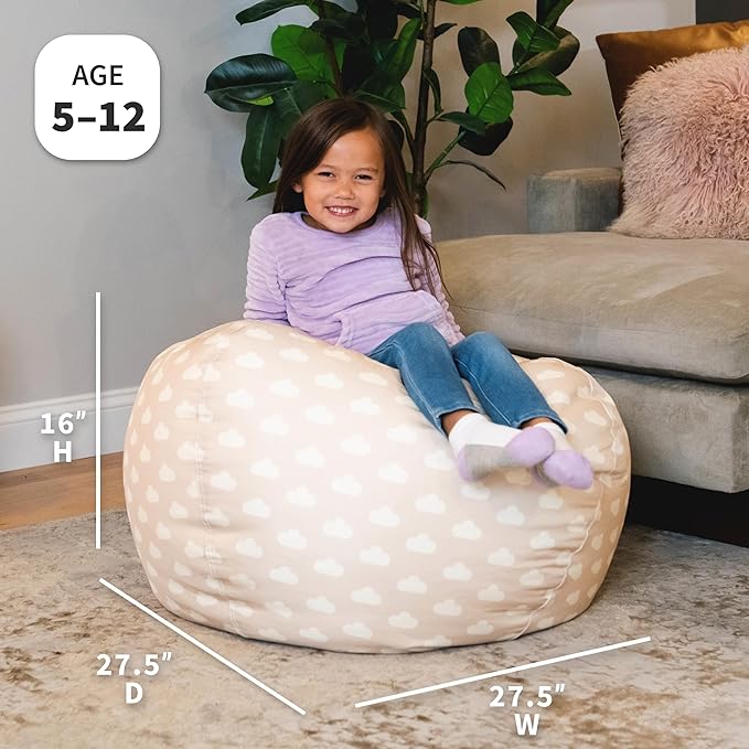 Big Joe Classic Bean Bag Chair for Kids Bedroom and Reading Nook, Easy-Clean Mini Clouds Oat, Durable Nylon Polyester Blend, 2 feet Refillable