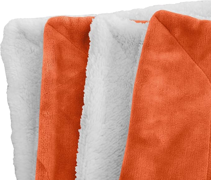 Elegant Comfort Luxury Ultra-Plush Velvet Touch Fleece Throw Soft, Warm, Cozy| Micromink Sherpa-Backing Reversible Blanket for Bed, Sofa and Couch, Solid Orange