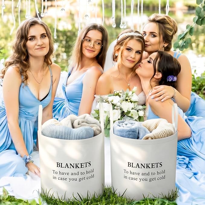 Yungyan 2 Pcs White Wedding Baskets with Handles 16 Inch White Blankets Storage Baskets for Holding Blankets Party Favors Wedding Decoration Gift Garden