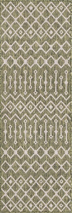 Unique Loom Outdoor Trellis Collection Area Rug - Tribal Trellis (2' x 8' Runner, Green/ Natural)