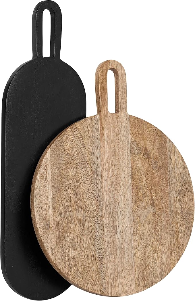 Kate and Laurel Staven Transitional Two-Piece Serving Boards Set; 7 x 22 and 14 x 18; Natural Brown and Black; Modern Food-Safe Charcuterie Boards with Solid Mango Construction