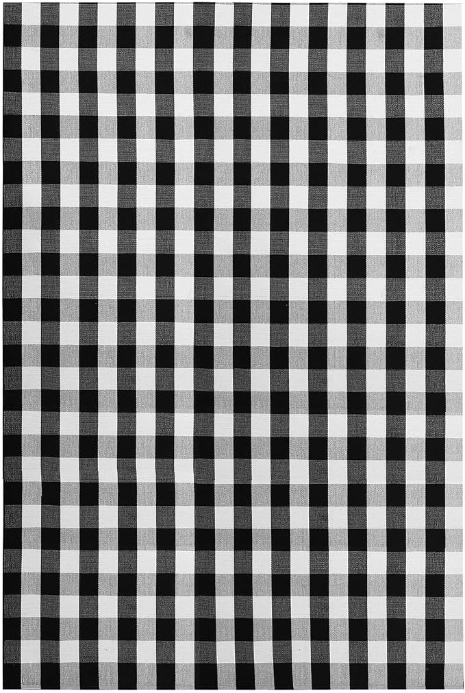 KOZYFLY Buffalo Plaid Area Rug 8x10 Living Room Rug Washable Cotton Black and White Checkered Rugs Outdoor Carpet for Dining Room Bedroom Farmhouse Patio Rugs