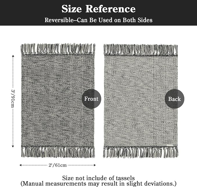 Collive Small Bathroom Rug 2' x 3', Modern Farmhouse Entryway Rugs Hand Woven Washable Kitchen Rugs, Grey Low Profile Front Door Mat Reversible Braided Carpet for Porch Back Bedroom Boho Decor