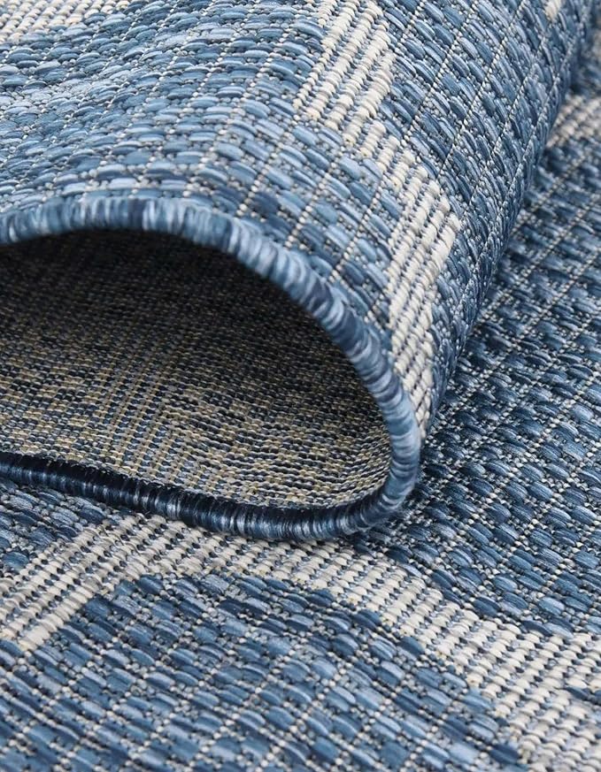 Unique Loom Outdoor Trellis Collection Area Rug (10' Round Navy Blue/Ivory)