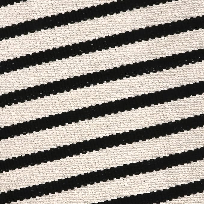 LEEVAN Outdoor Rug 4x6 ft Black and White Striped Patio Rugs, Washable Woven Cotton Boho Living Room Rug Farmhouse Collection Large Floor Carpet for Courtyard/Bedroom