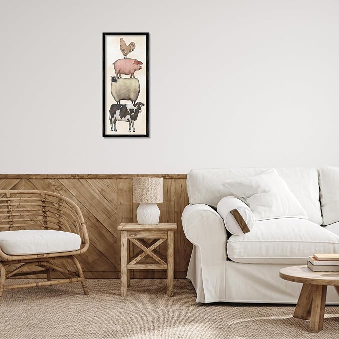 Vintage Farm Animals Country Stack, 10 x 24 Inch Framed Giclée Print | Stupell Industries · By Leah Noel Art · Ready to hang · Fits living room or family room · Made in USA