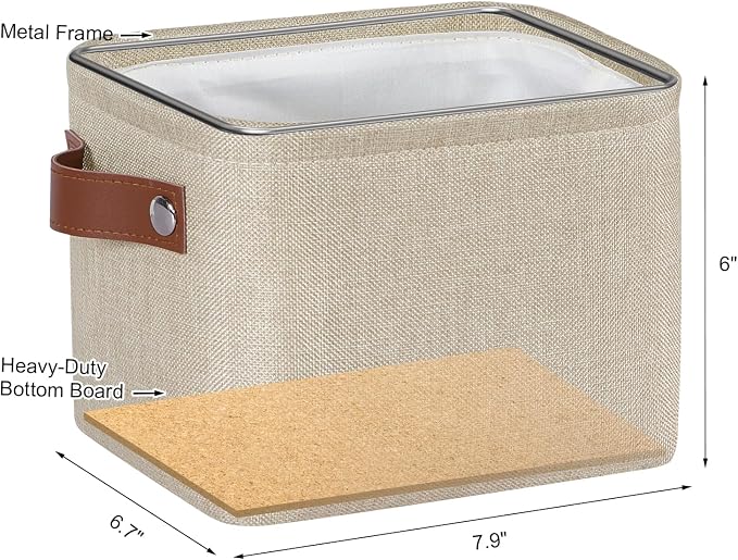 Small Fabric Storage Bins, Mini Storage Cubes, 7.8x6.7x5.9 inch | Decorative Storage Basket, Collapsible Storage Organizer, with Handles, For Desk Shelves Makeup, 4-Pack, Brown
