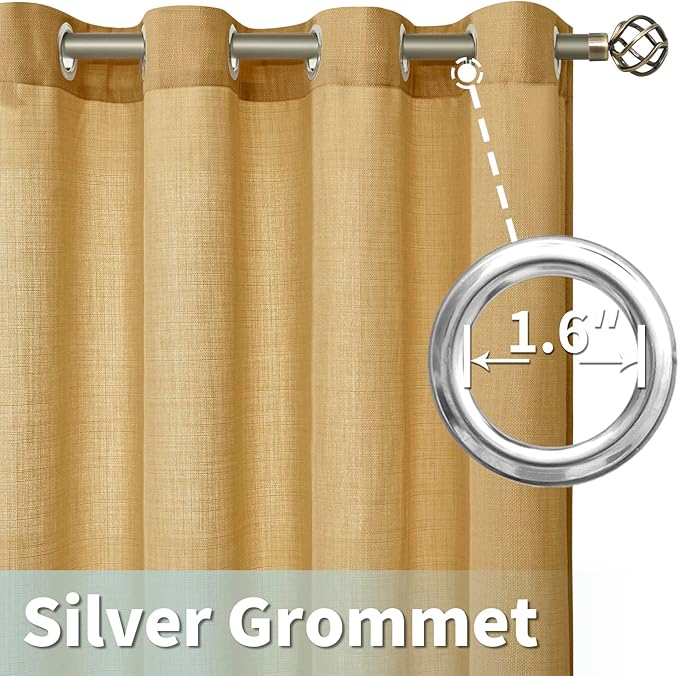 LAMIT Faux Linen Curtains for Bedroom, Grommet Thick Linen Drapes Light - Image 4