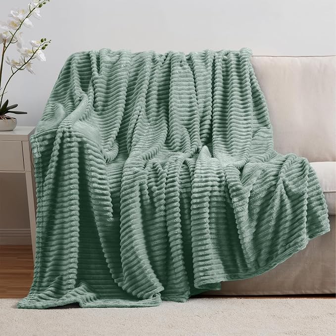 Nestl Green Throw Blanket for Couch - Cozy Warm Fuzzy Blankets for Women, Set of 2 Small Fleece Throws for Girls - Sage Green, 50 x 60 Inches