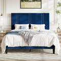 Allewie Full Size Platform Bed Frame with Adjustable Headboard | Plush Velvet Upholstered, Vertical Channel Tufted, Sturdy Wood Slats, No Box Spring Needed, Easy Assembly, Blue